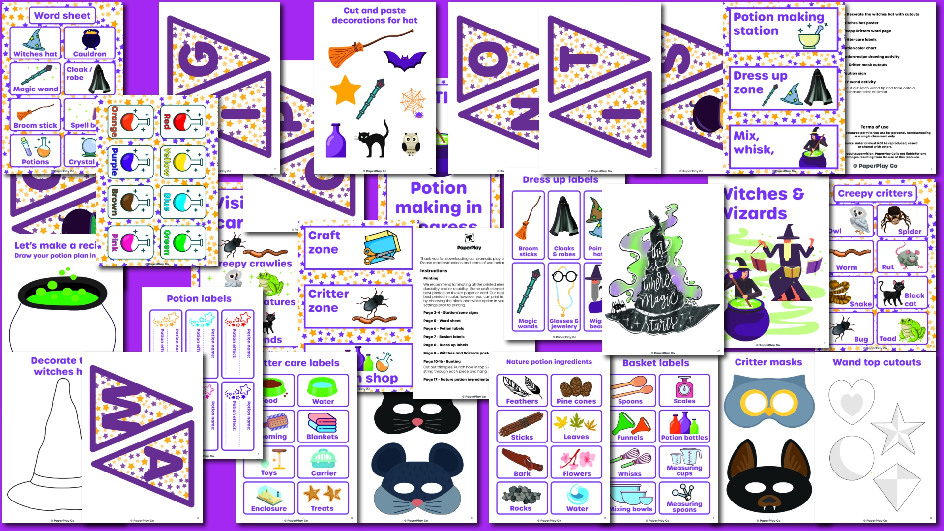 Witches and Wizards Magic and potions dramatic play printable