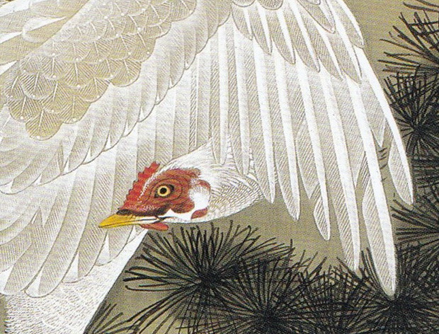 松鳥圖 Detail. 松梅群鶏図屏風-伊藤若冲 Tokyo National Museum, Ito