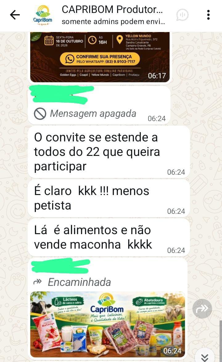 DIRETÓRIO MUNICIPAL DO PT DIVULGA NOTA DE REPÚDIO A DECLARAÇÕES DE REPRESENTANTE DA CAPRIBOM