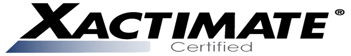 Xactimate Certified logo featuring blue gradient mark with black text