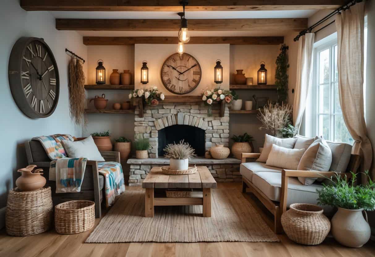 Rustic home decor ideas, farmhouse style, rustic interior design, wood furniture, country home decor, cozy rustic living room