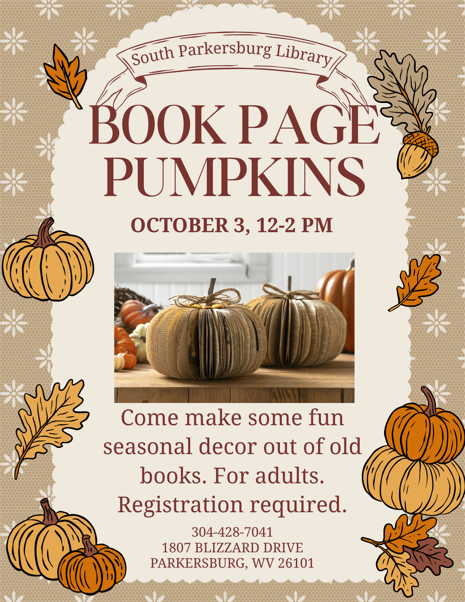 Book Page Pumpkins (South Parkersburg Library)