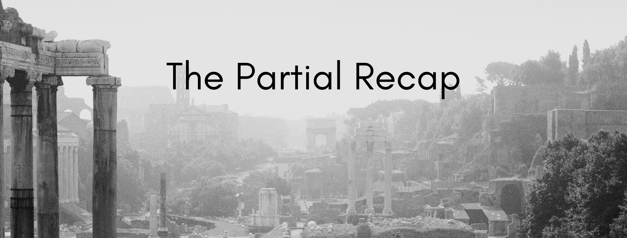 A black and white image of the ruins of Ancient Rome