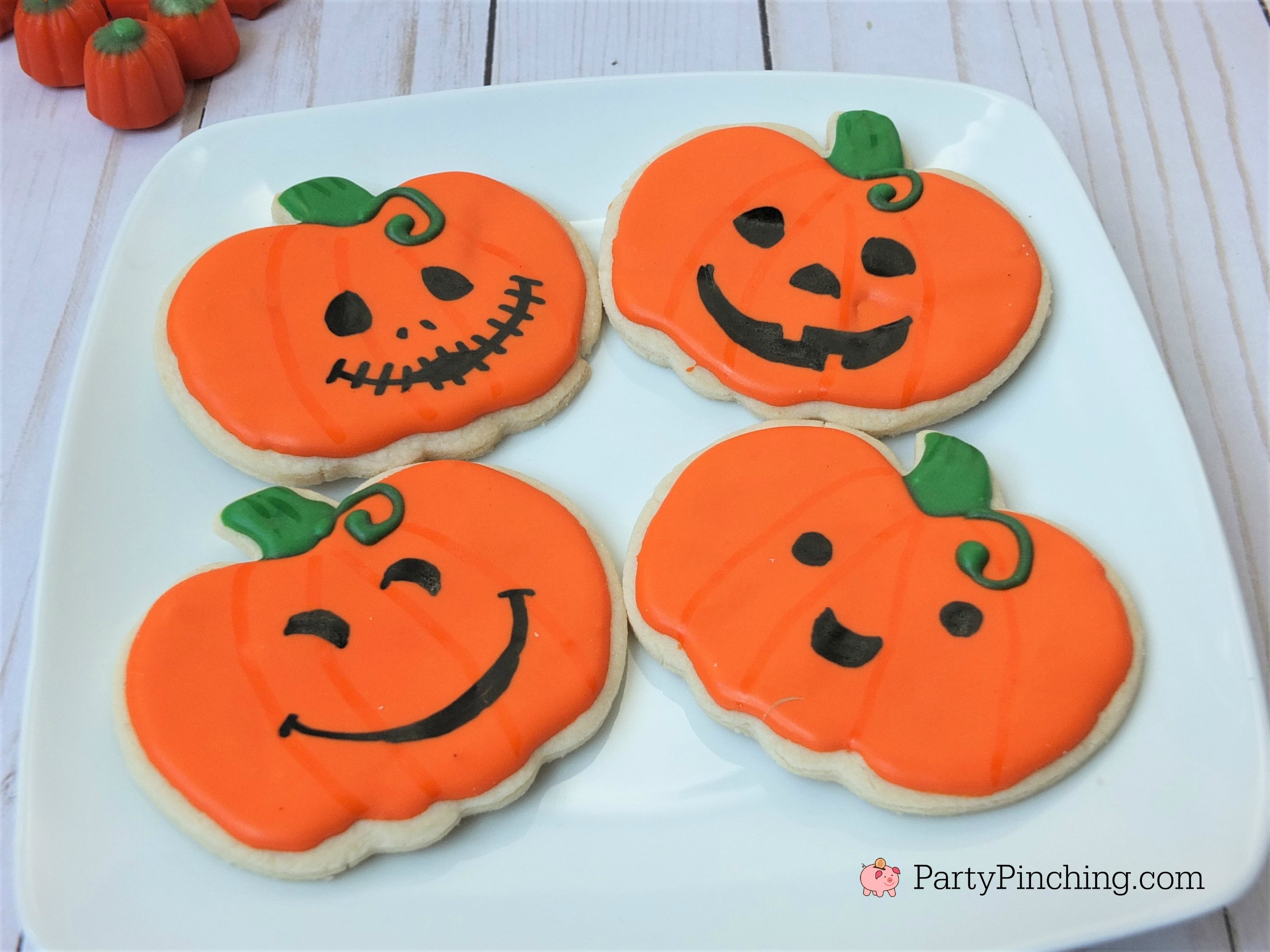 My brother loves rice krispies squares, and my mom loves sugar cookies. Halloween Sugar Cookies Decorated Ghost Banner Cookies Cute Candy Corn
