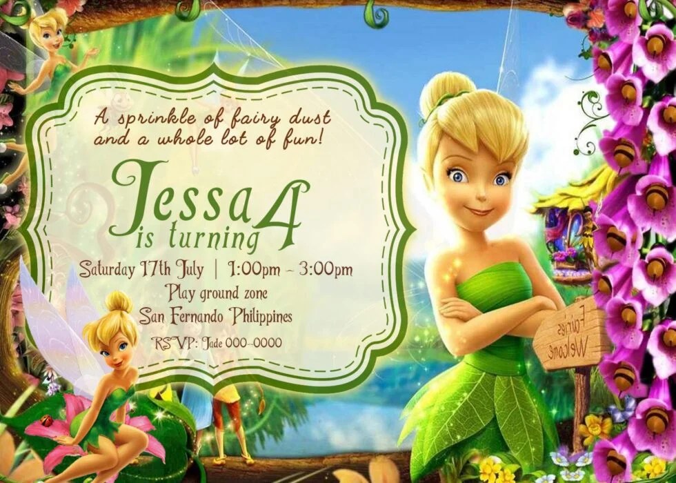 Tinkerbell Birthday Invitation Card, 4 x 6 or 5 x 7 1697