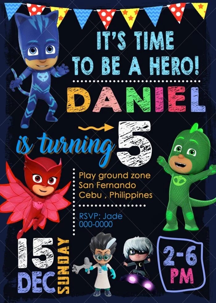 Pj Masks Invitations Printables, Pj Masks Invite, Pj Masks Birthday Party, Pj Masks Printable, Pj Masks Card, DIY 4 x 6 or 5 x 7 Printable