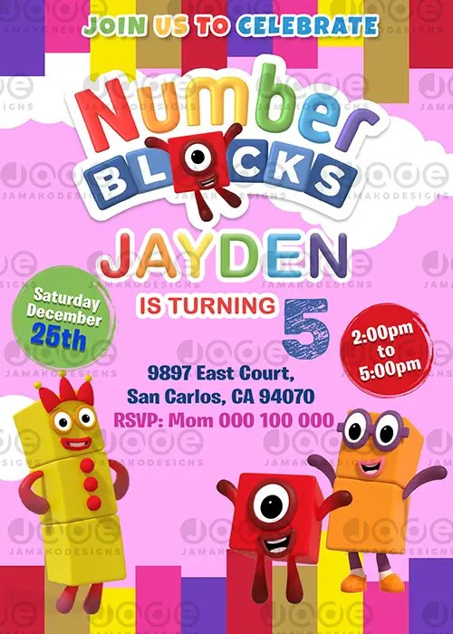 Cute Design Numberblocks Birthday Invitation