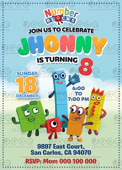 Numberblocks Birthday Invitation Theme Template