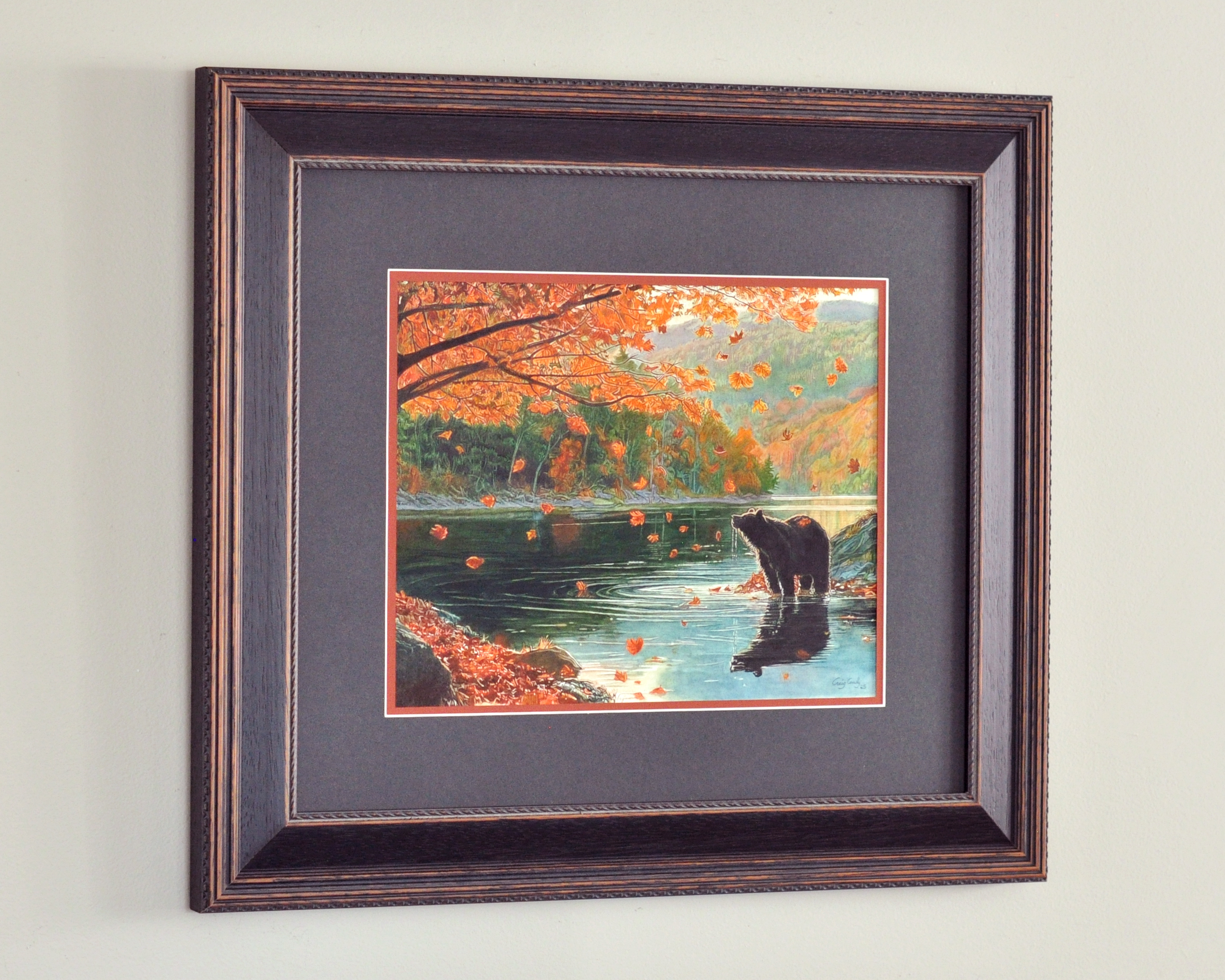 Autumn With Black Bear Original Watercolour (framed)