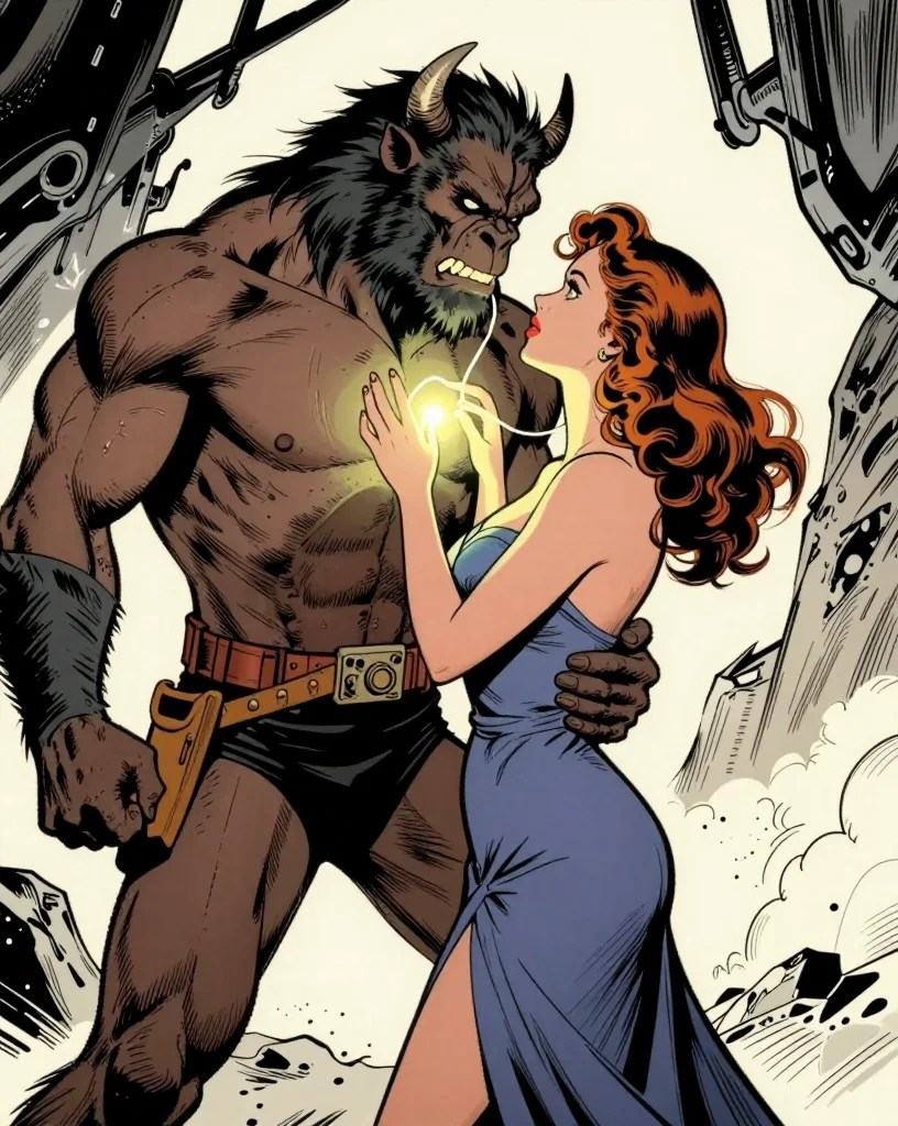 beast and woman, classic pulp by Pat Hauldren