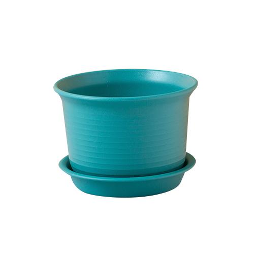Flower Pot Round With Tray Plastic D15cm x H10.5cm (6" x 4") Green