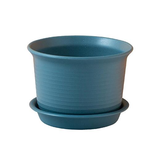 Flower Pot Round With Tray Plastic D15cm x H10.5cm  (6" x 4") Blue