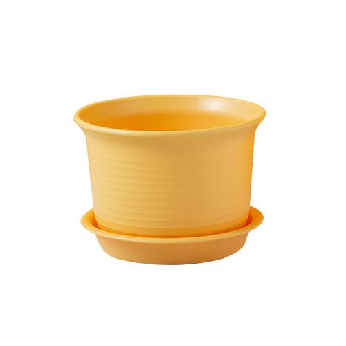 Flower Pot Round With Tray Plastic D18cm x H12cm (7" x 5") Yellow