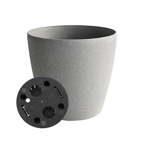 Flower Pot With Inner Tray Plastic Round Grey D22 x H20.5cm (9"x 8")