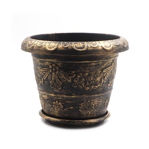 Flower Pot Round Plastic Painted Golden with Plate D37xH29.5cm