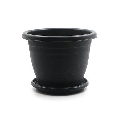 Flower Pot Round Plastic Black with Plate D19.5xH15cm(7.7"x5.9")