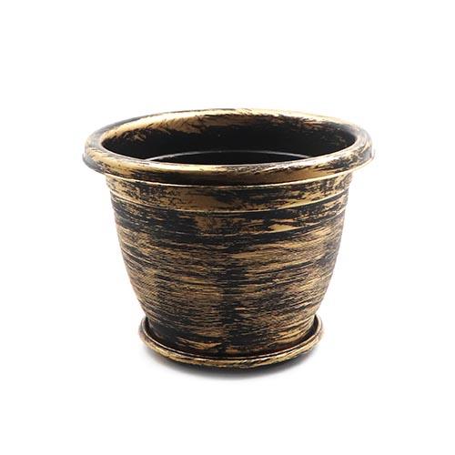 Flower Pot Round Plastic Painted Golden with Plate D22.5xH18cm(8.9"x7")