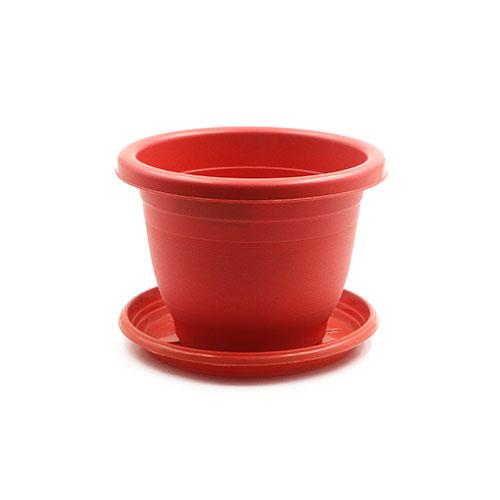 Flower Pot Round Plastic Black with Plate D13xH11cm(5.1"x4.3")