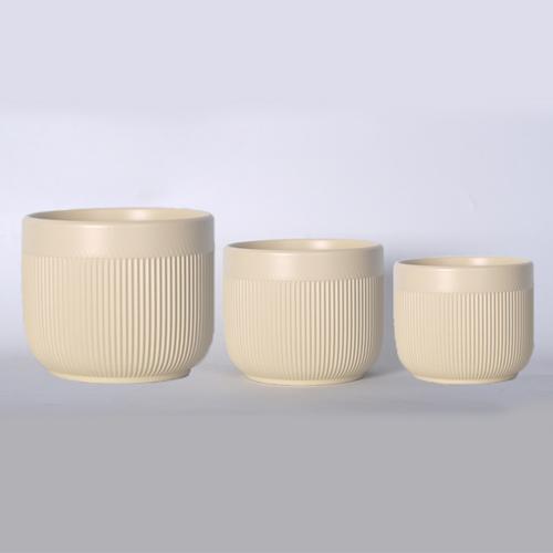 Ceramic Plant Pot 3PK ??21.5x19.5cm & ??17x15.7cm & ??13.8x13cm (8.5"x7.7" & 6.7"x7.7" & 5.4"x6.2") Beige