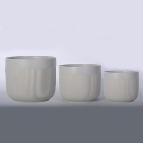 Ceramic Plant Pot 3PK ??21.5x19.5cm & ??17x15.7cm & ??13.8x13cm (8.5"x7.7" & 5.4"x7.7" & 6.7"x6.2") Grey