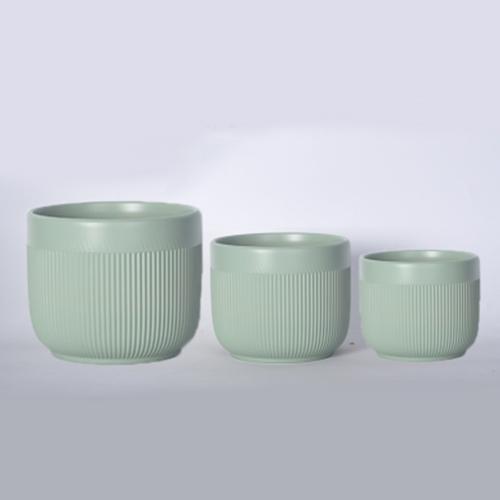 Ceramic Plant Pot 3PK ??21.5x19.5cm & ??17x15.7cm & ??13.8x13cm (8.5"x7.7" & 5.4"x7.7" & 6.7"x6.2") Light Green