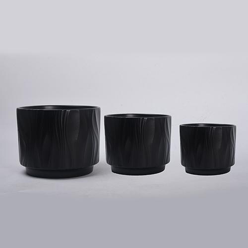 Ceramic Plant Pot 3PK ??19.5x16.5cm & ??15.8x13.9cm & ??13.1x12.3cm (7.7"x6.5" & 6.22"x5.5" & 5.2"x4.9") Black