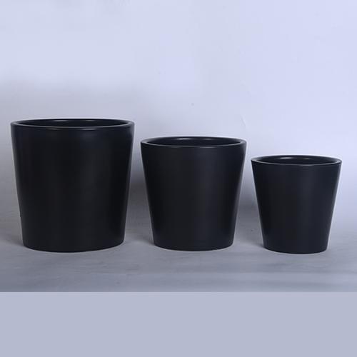 Ceramic Plant Pot 3PK ??19.2x18.5cm & ??16.7x16cm & ??13.3x13.4cm (7.5"x7.2" & 6.6"x6.3" & 5.2"x5.3") Black