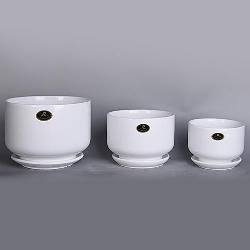 Ceramic Plant Pot 3PK ??20x15.5cm & ??17.3x12.3cm & ??14.2x9.7cm (7.8"x5" & 6.8"x4.85" & 5.6"x3.8") White
