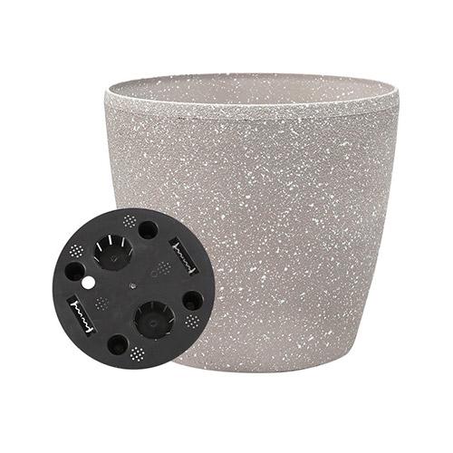 Flower Pot With Inner Tray Plastic Round Beige D22 x H20.5cm (9"x 8")