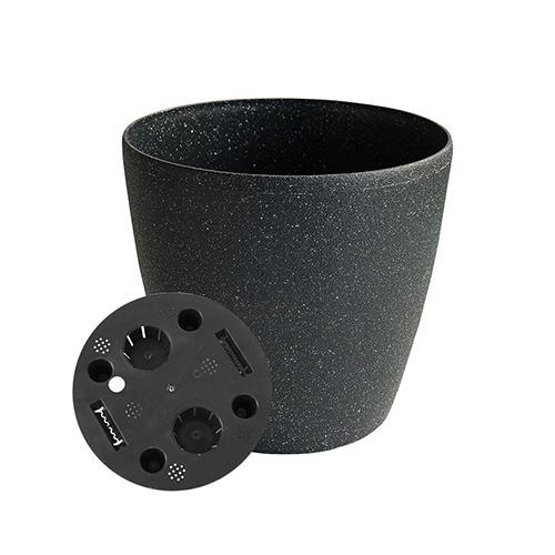 Flower Pot With Inner Tray Plastic Round Black D22 x H20.5cm (9"x 8")