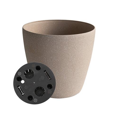 Flower Pot With Inner Tray Plastic Round Light Brown D22 x H20.5cm (9"x 8")