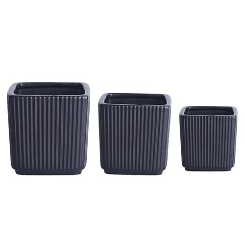 Ceramic Plant Pot 3PK Flower Pot 18.2x15.1cm & 14x13cm & 10x10cm (7.2"x6" & 5.5"x5.1" & 4"x4") Dark Blue