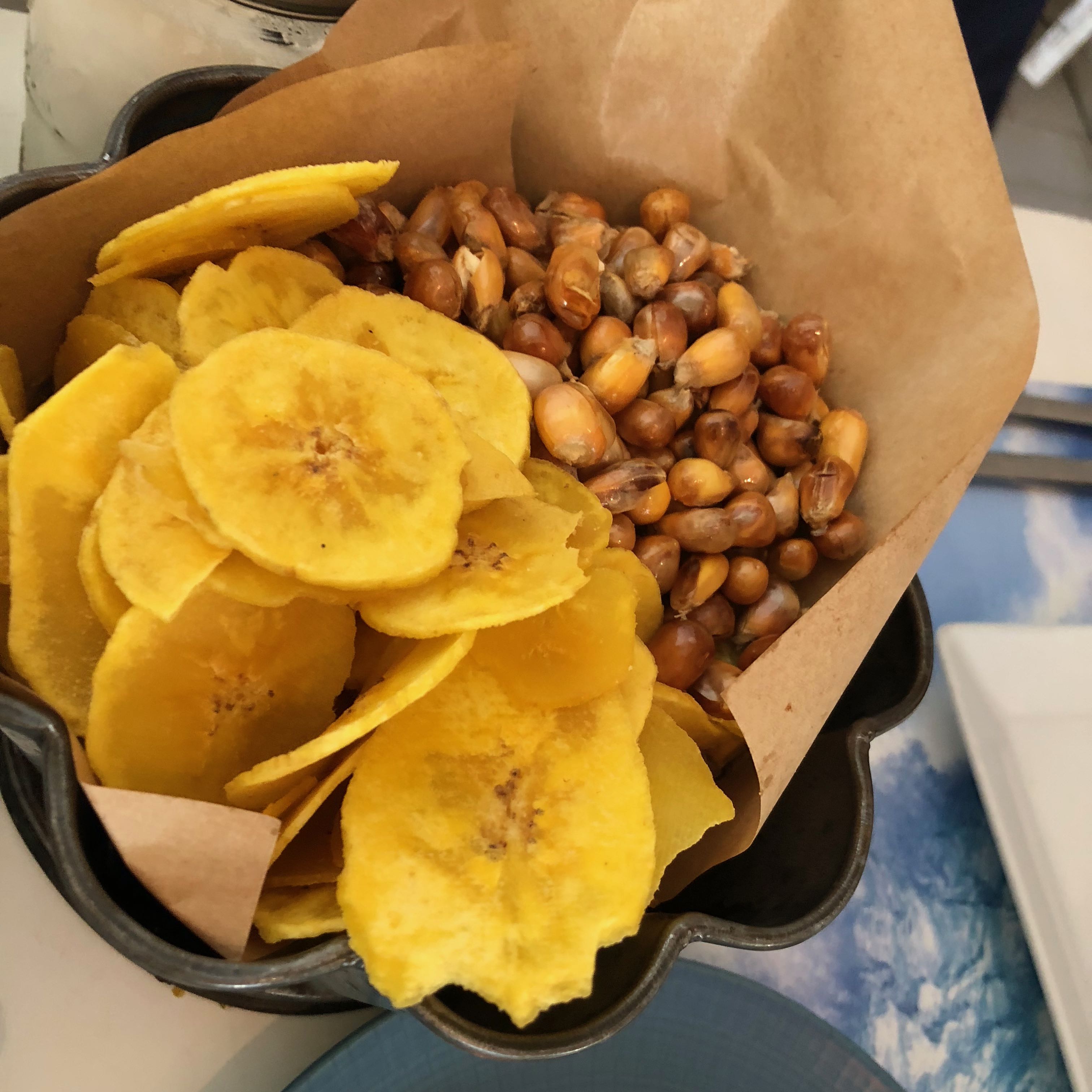 A traditional table treat is Inca corn and fried plantains.