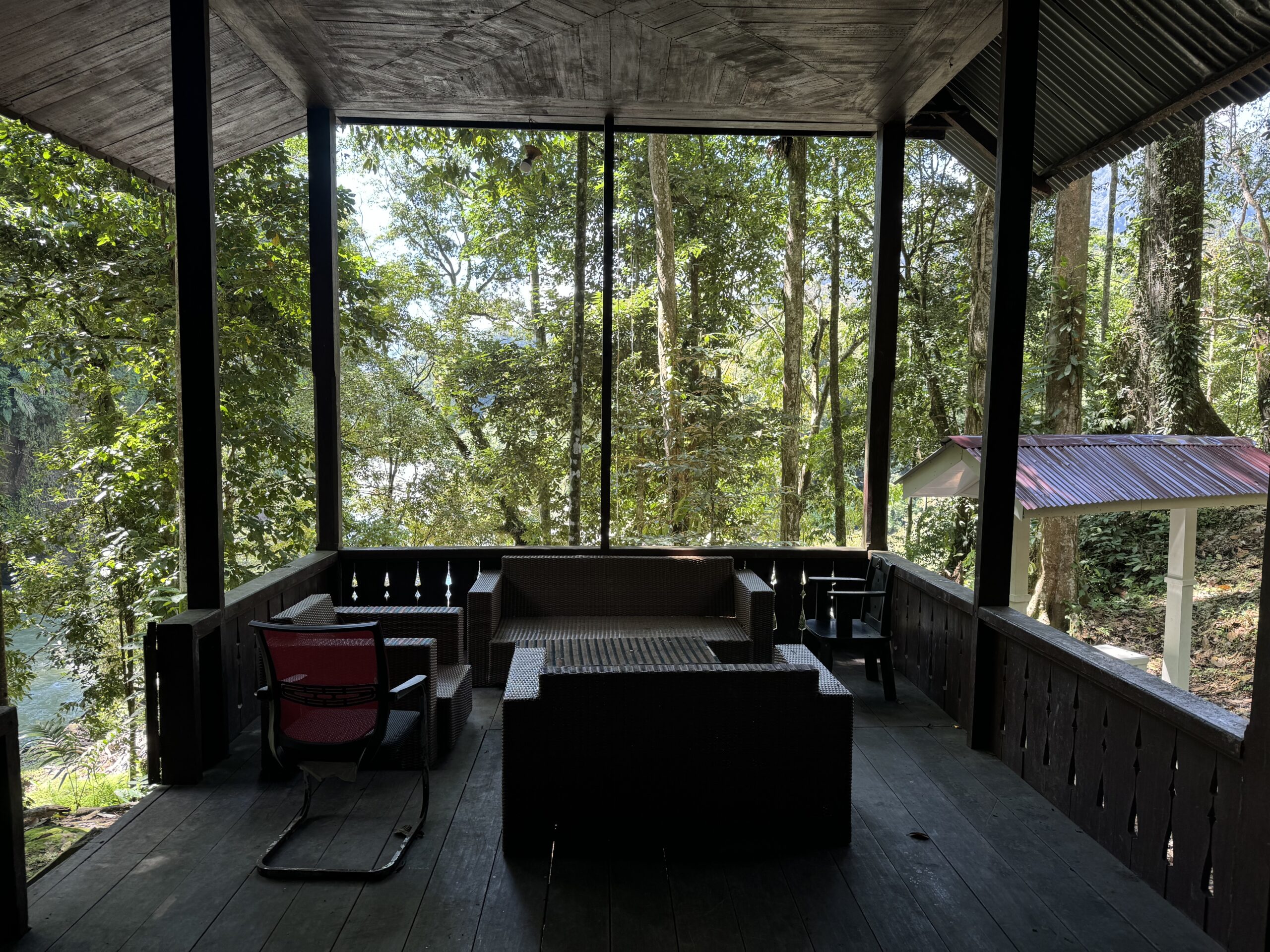 Veranda of Ketambe research station overlooking rainforest, Gunung Leuser National Park