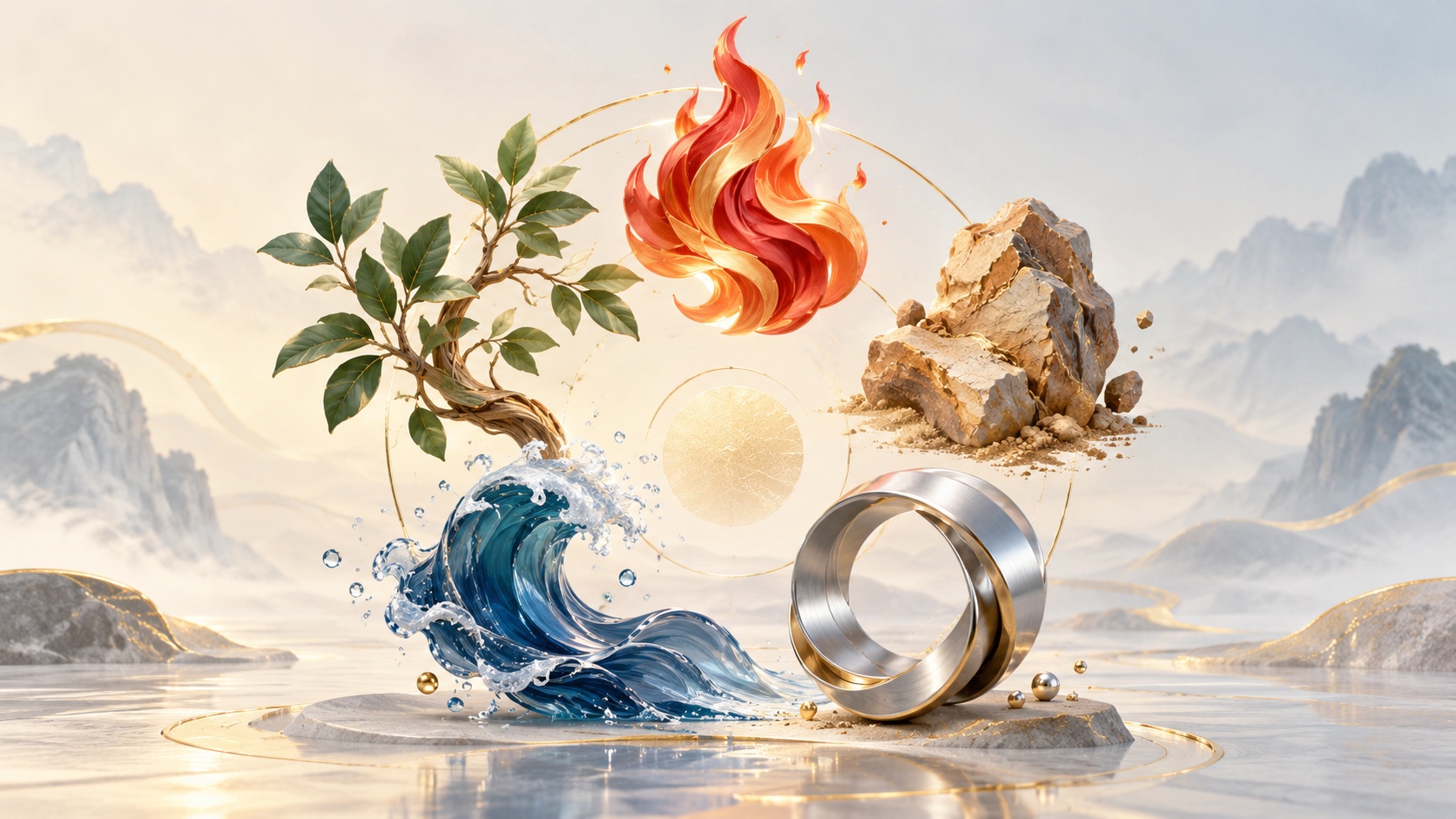 The five elements: wood, fire, earth, metal and water