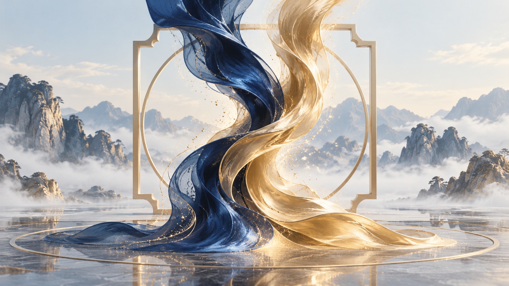 Navy and gold ribbons twisting together