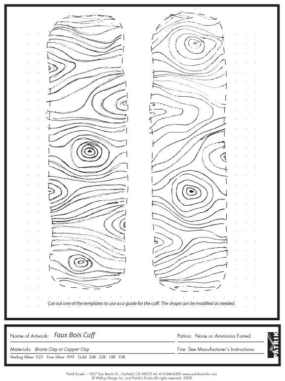 Wood grain pattern template for bracelet cuff.