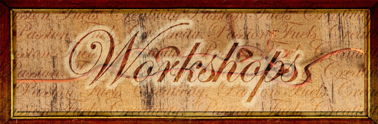 Workshops" in elegant script on textured background.