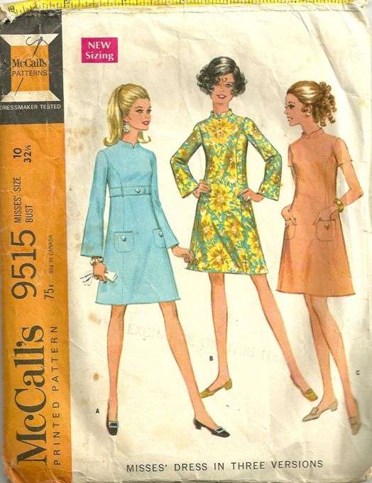 Mccalls 9515 Vintage 60s Princess Seam Band Collar Bell Sleeve Dress Pattern Size 10 B 32 1 2 Pattern Gate