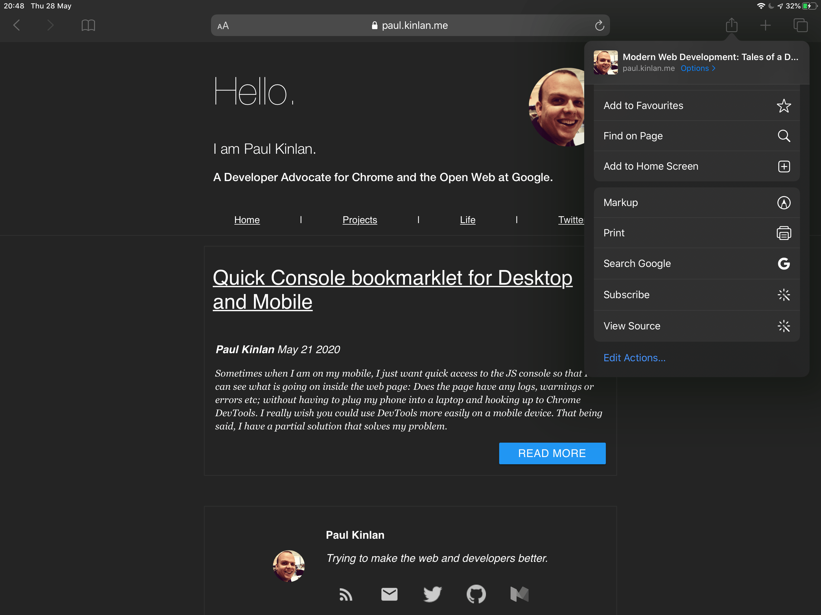 View Source for Safari on iOS with Shortcuts - Modern Web Development with  Chrome by Paul Kinlan