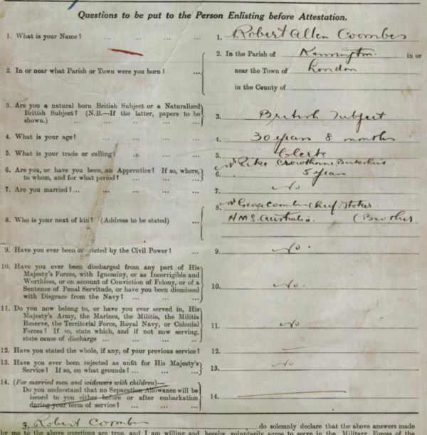 AIF Service Record of Robert Coombes