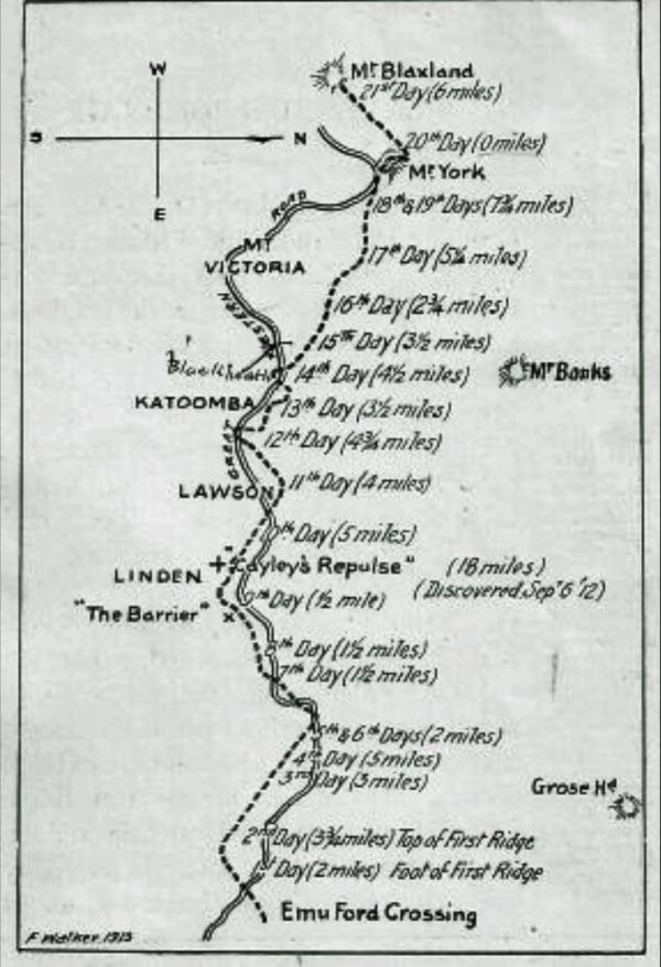 Map of journey across the Ble Mountains in 1813