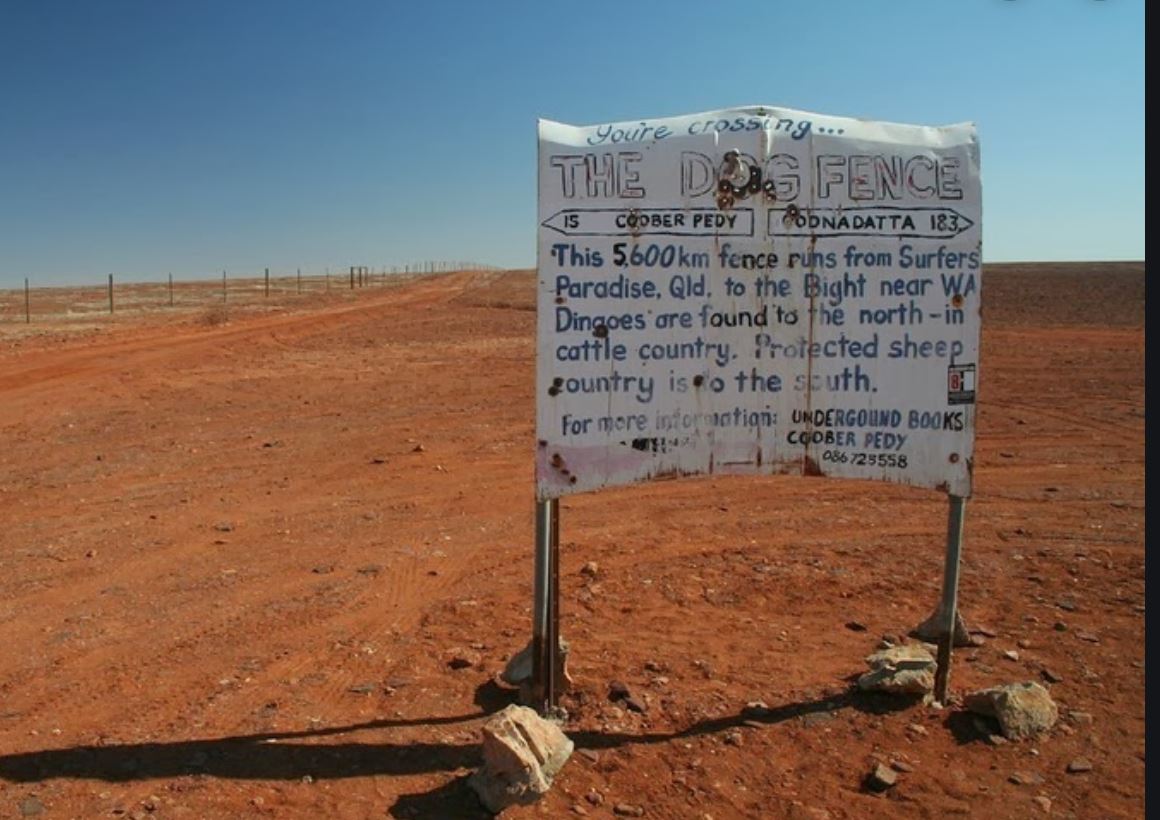 Old sign by the Dingo proof fence near Coober Pedy.