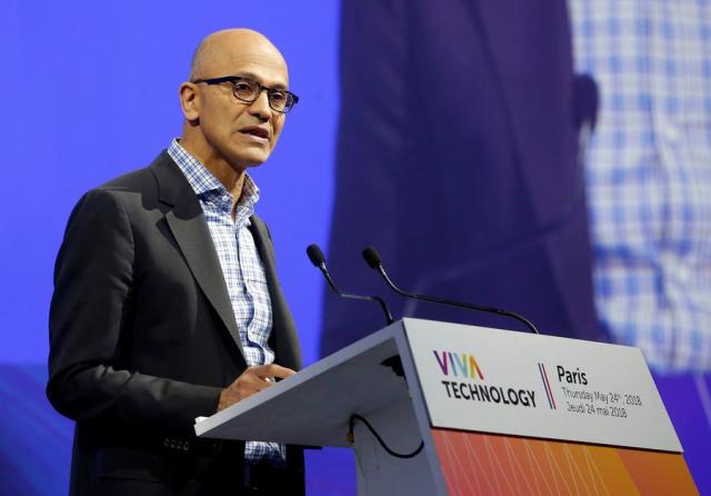 CEO Majkrosofta, Satja Nadela, govori na otvaranju Viva Tech start-up i tehnološkog samita u Parizu, Francuska, 24. maja 2018. godine. [Photo / Agencies]