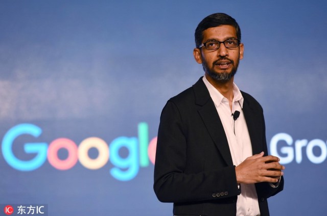 CEO Gugla, Sundar Pichai na jednoj od Guglovih prezentacija, u kooperaciji sa malim preduzećima u hotelu Taj Palace 4. januara 2017. godine u Nju Delhiju, Indija. [Photo / IC]