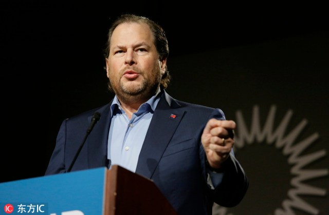 Generalni direktor Salesforce Marc Benioff govori na ručku SPUR-a u San Francisku, 30. oktobra 2018. godine. [Fotografija / IC]
