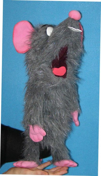 A base frame is installed inside one of the kitchen cabinets. All soft Rat puppet, Puppet for sale
