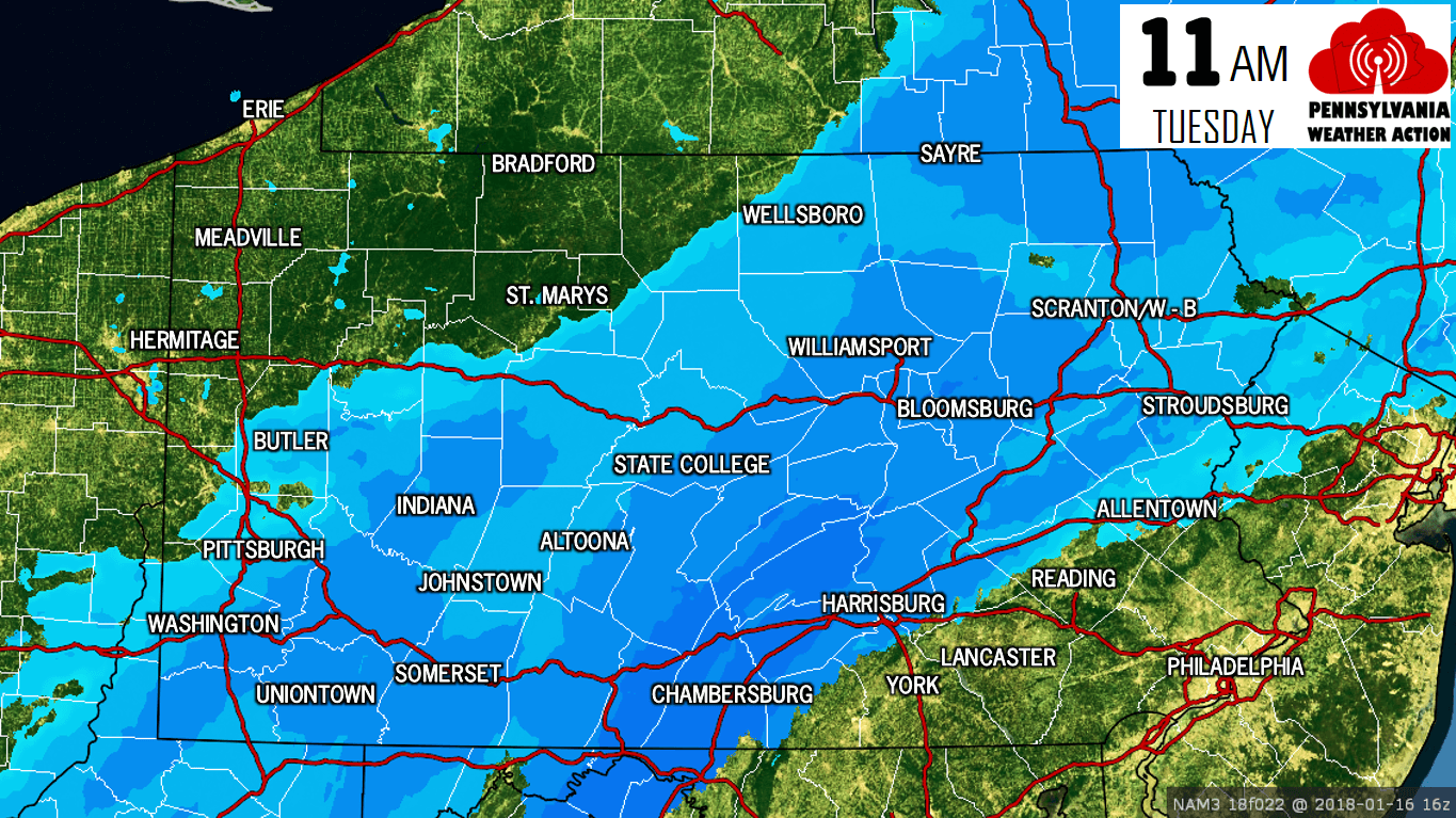 Snowfall Totals and Timing for Tuesday’s Snowstorm PA Weather Action