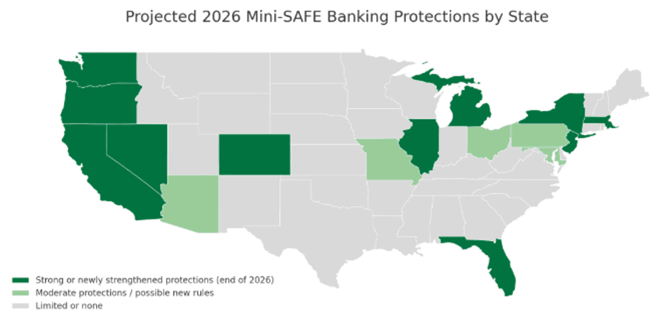 Cannabis Banking Payments 2026 10 Predictions To Watch Paybotic US Map Mini SAVE Banking Laws 