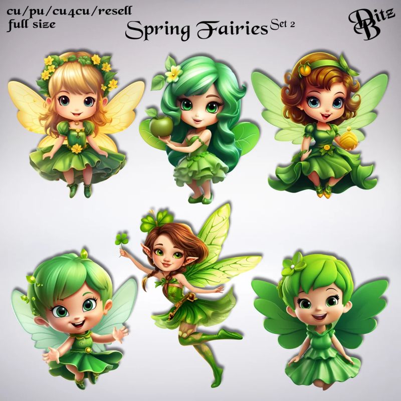 Spring Fairies Set 2 Payhip - Perfect Light Background - Retina